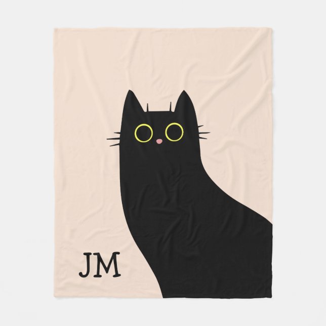 Cute black cat in Mid Century style Fleece Blanket (Front)