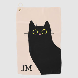 Cute black cat in Mid Century style Golf Towel