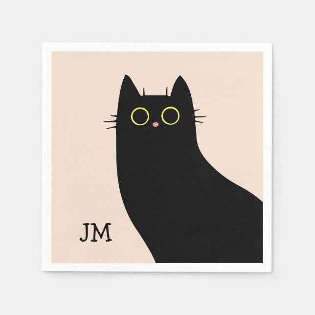 Cute black cat in Mid Century style Napkin (Front)