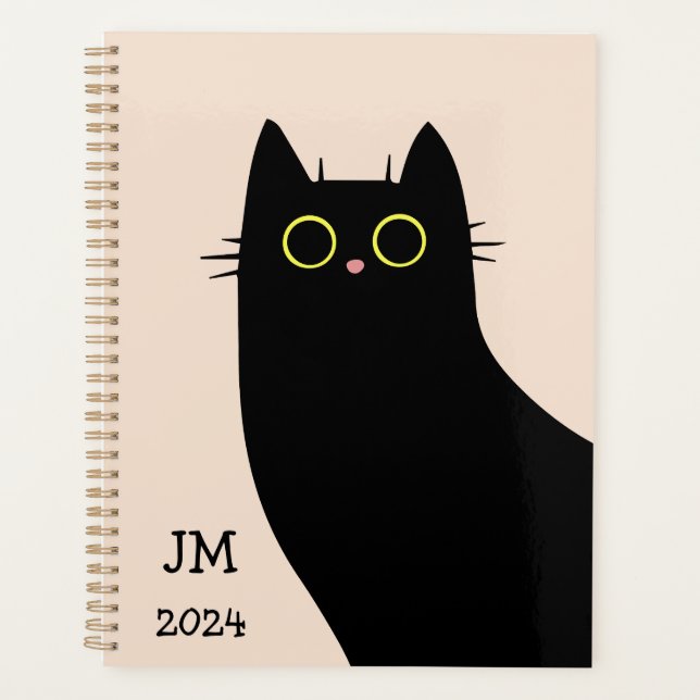 Cute black cat in Mid Century style Planner (Front)