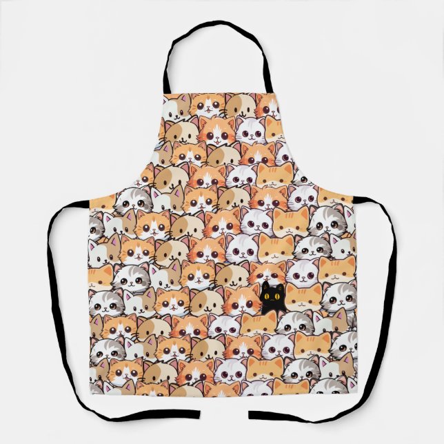 Cute black cat in orange cats pet Seamless Pattern Apron (Front)