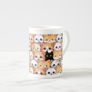 Cute black cat in orange cats pet Seamless Pattern Bone China Mug