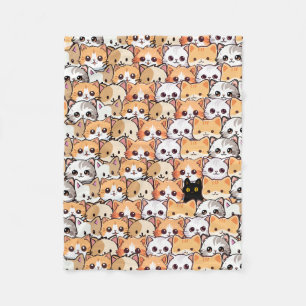 Cute black cat in orange cats pet Seamless Pattern Fleece Blanket