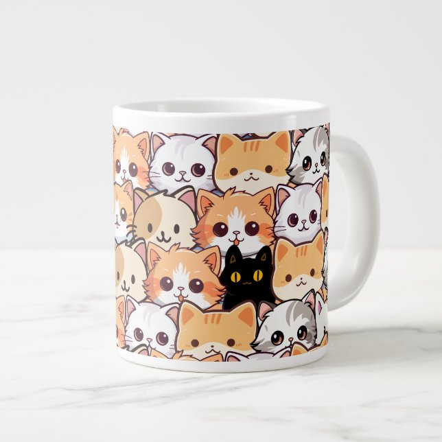 Cute black cat in orange cats pet Seamless Pattern Large Coffee Mug (Front Right)