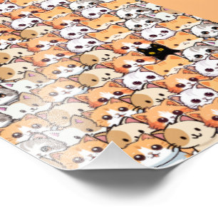 Cute black cat in orange cats pet Seamless Pattern Photo Print