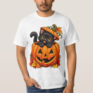 Cute Black Cat in Pumpkin Halloween Spooky Season T-Shirt