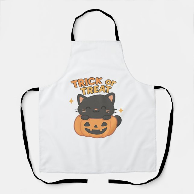 Cute Black Cat in Pumpkin – Trick or Treat Kawaii  Apron (Front)