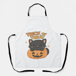 Cute Black Cat in Pumpkin � Trick or Treat Kawaii Apron