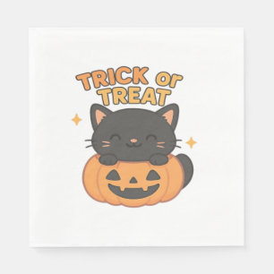 Cute Black Cat in Pumpkin – Trick or Treat Kawaii Napkin