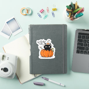 Cute black cat in pumpkin with witch hat Classic T