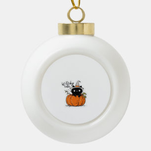Cute black cat in pumpkin with witch hat Classic T Ceramic Ball Christmas Ornament