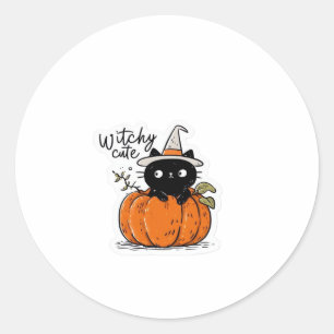 Cute black cat in pumpkin with witch hat Classic T Classic Round Sticker