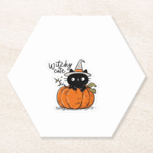 Cute black cat in pumpkin with witch hat Classic T Paper Coaster