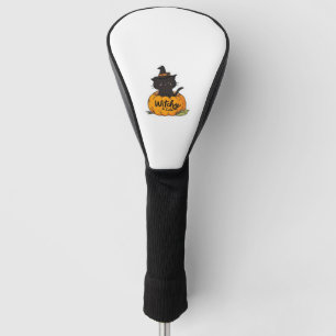Cute black cat in pumpkin with witch hat, kawaii s golf head cover