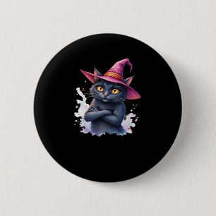 Cute Black Cat in Witch Hat � Magical Halloween Ar 6 Cm Round Badge