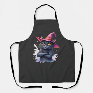 Cute Black Cat in Witch Hat � Magical Halloween Ar Apron