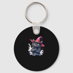 Cute Black Cat in Witch Hat � Magical Halloween Ar Key Ring