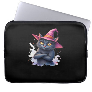 Cute Black Cat in Witch Hat – Magical Halloween Ar Laptop Sleeve