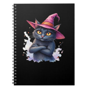 Cute Black Cat in Witch Hat – Magical Halloween Ar Notebook