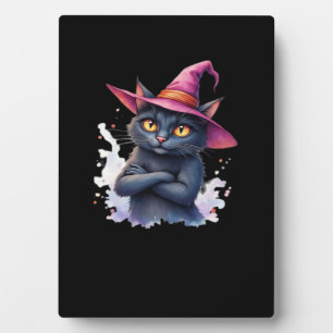 Cute Black Cat in Witch Hat – Magical Halloween Ar Plaque