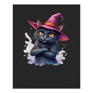 Cute Black Cat in Witch Hat � Magical Halloween Ar Poster