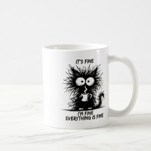 Cute Black Cat It's Fine I'm Fine Everything Is Fi Coffee Mug