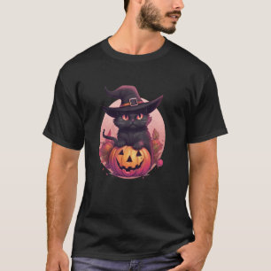 Cute Black Cat Jack O'Lantern Pumpkin Full Moon Ha T-Shirt