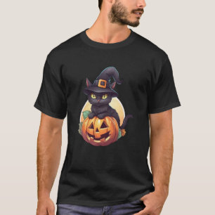 Cute Black Cat Jack O'Lantern Pumpkin Full Moon Ha T-Shirt