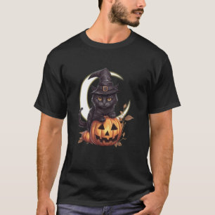 Cute Black Cat Jack O'Lantern Pumpkin Full Moon Ha T-Shirt