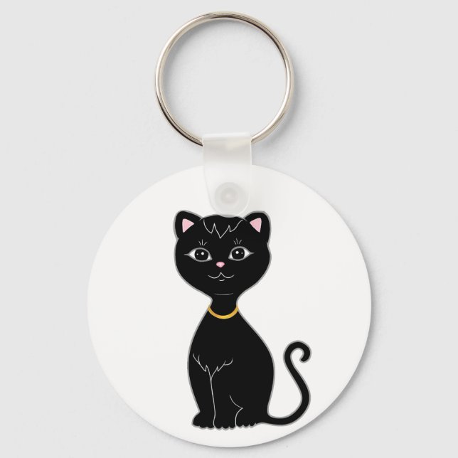 Cute Black Cat Key Ring (Front)