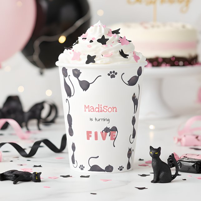 Cute Black cat kids birthday Paper Cups (Creator Uploaded)