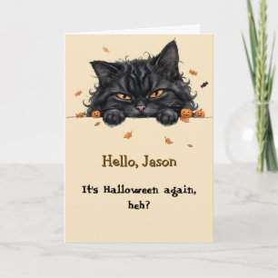Cute Black Cat Kids Personalised Halloween Card