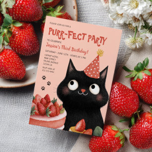Cute Black Cat Kids’ Purr-fect Birthday Party  Invitation