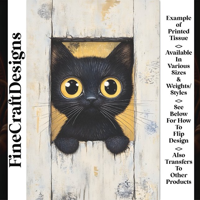 Cute Black Cat Kitten Hiding Peeking AQ7 Decoupage Tissue Paper (Creator Uploaded)