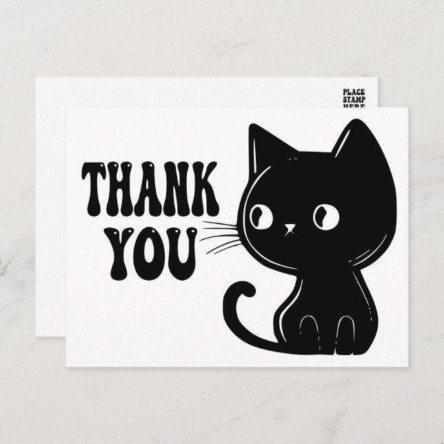 Cute Black Cat Kitten Kitty Thank You  Postcard (Front/Back)