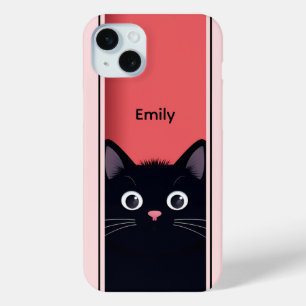 Cute Black Cat Kitten Modern Personalised Name iPhone 15 Mini Case