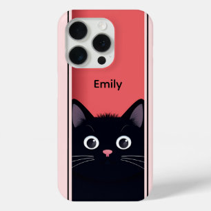 Cute Black Cat Kitten Modern Personalised Name iPhone 15 Pro Case