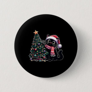 Cute Black Cat Kitten Santa Hat Christmas Tree Xma 6 Cm Round Badge