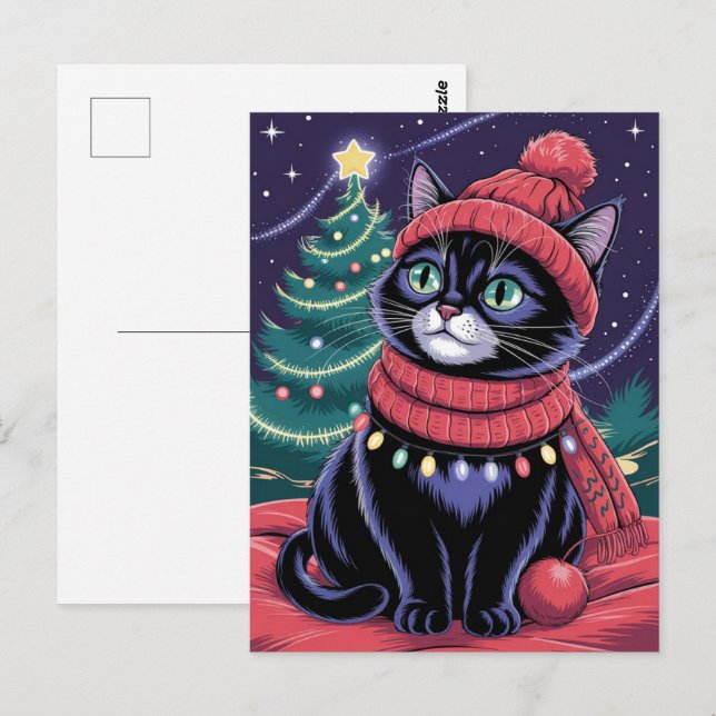 Cute Black Cat Kitty Christmas Winter Holiday      Postcard (Front/Back)