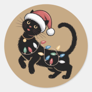 Cute Black Cat Lover Christmas Mum Gift Holiday    Classic Round Sticker