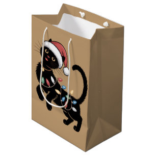 Cute Black Cat Lover Christmas Mum Gift Holiday Medium Gift Bag