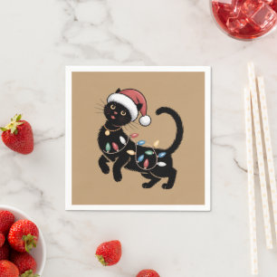 Cute Black Cat Lover Christmas Mum Gift Holiday Napkin