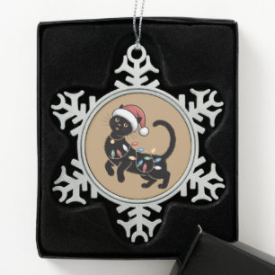 Cute Black Cat Lover Christmas Mum Gift Holiday Snowflake Pewter Christmas Ornament