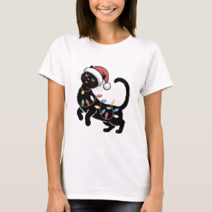 Cute Black Cat Lover Christmas Mum Gift Holiday    T-Shirt
