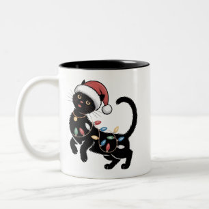 Cute Black Cat Lover Christmas Mum Gift Holiday Two-Tone Coffee Mug