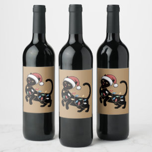 Cute Black Cat Lover Christmas Mum Gift Holiday Wine Label