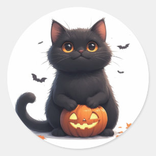 Cute Black Cat Magic Halloween Theme 🎃 Classic Round Sticker