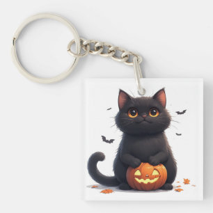 Cute Black Cat Magic Halloween Theme 🎃 Key Ring