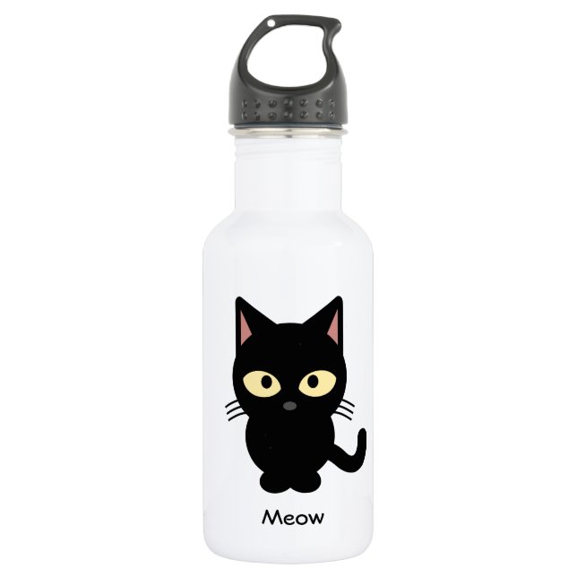 Cute black cat meow cartoon 532 ml water bottle (Front)