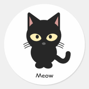 Cute black cat meow cartoon classic round sticker